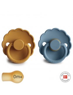 FRIGG PACK 2 CHUPETES LATEX DAISY GLACIER BLUE / HONEY GOLD 0-6 MESES