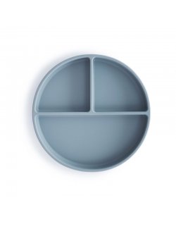 MUSHIE PLATO DE SILICONA CON VENTOSA-COMPARTIMENTOS POWDER BLUE +6 MESES
